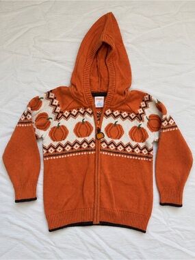 GYMBOREE Pumpkin Fall Orange Patterned Zip Sweater - Kids